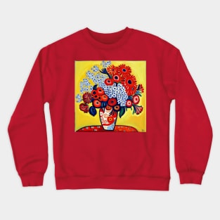 Cute Abstract Flowers in a Red and White Vase Still Life Painting Crewneck Sweatshirt